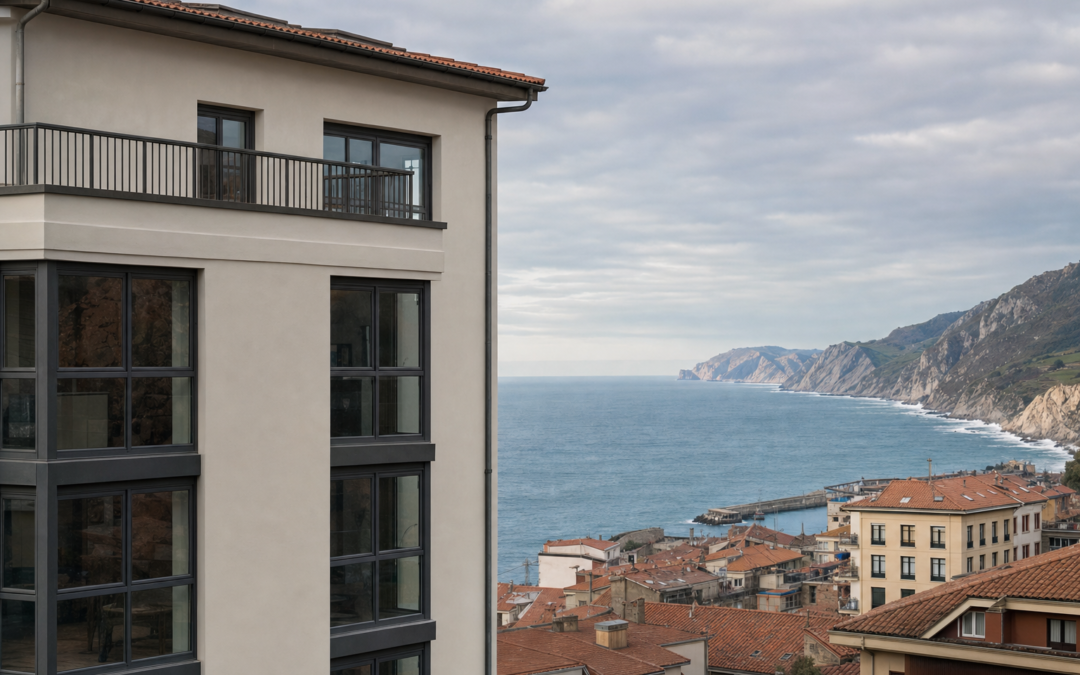 Edificio residencial rehabilitado en Uribe Kosta con vista al mar Cantábrico y acantilados