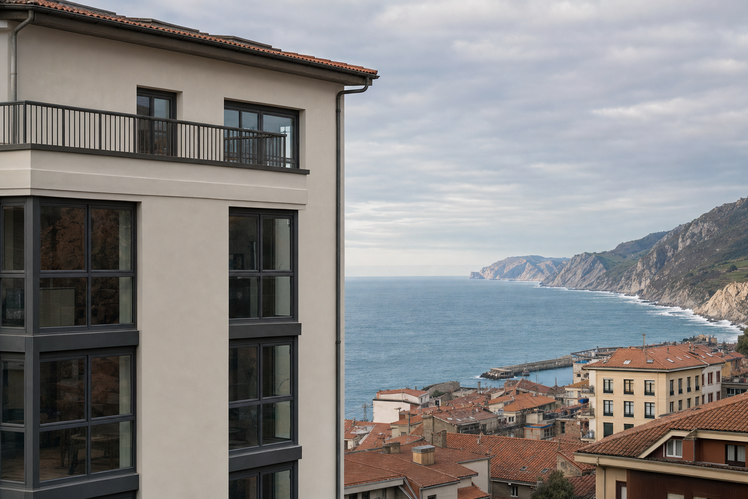 Edificio residencial rehabilitado en Uribe Kosta con vista al mar Cantábrico y acantilados
